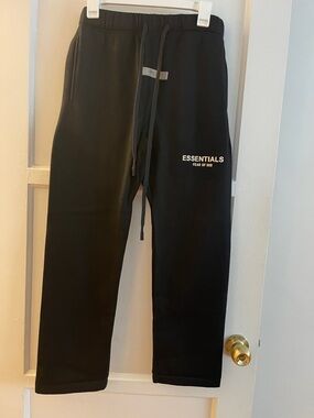 Fear of God Essentials Black Joggers with White Logo